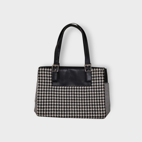 Ralph Lauren HOUNDSTOOTH TOTE BAG "Signature" PURSE Handbag DUAL TOP HANDLE - Picture 1 of 8
